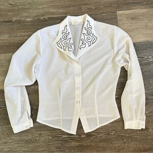 Vintage Cymbrion White Button Down Shirt Embroidered Floral Collar Cottagecore 6